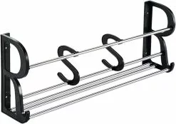 LetsGO Wall-mounted Shoe Rack, Wall-mounted Storage Shelf, With Sticky Hanging Brackets, With Hooks For Closet, Entryway, Kitchen (black) - 40cm - 40cm