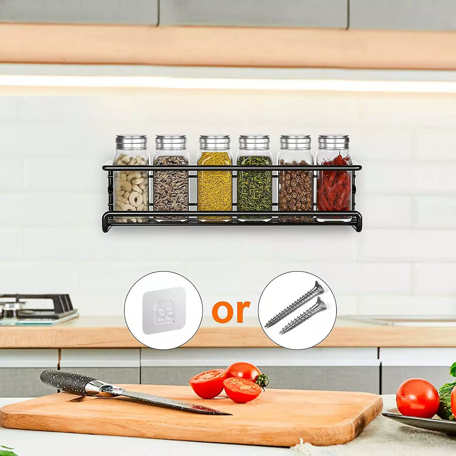 LetsGO Kitchen Spice Storage, Metal Spice Rack Without Drilling, Kitchen Wall Mounted Spice Rack, Spice Rack For Spice Jars Accessory Pantry Kitchen Cupboard - Image 2