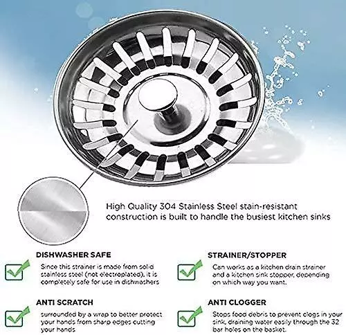 LetsGO Kitchen Sink Thick Stainless Steel Kitchen Sink Workout Plug Hole Diameter 78mm 84mm (stainless Steel-1pcs, 84mm) Silver-1 Pcs 84mm - Image 3