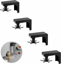 LetsGO Kitchen Utensil Rack, 4-piece Non-drilling Kitchen Rack, With 6 Hooks, Self-adhesive Multifunctional Wall Hanging Hook, Suitable For Home Garden Bathr