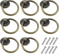 LetsGO 8 Pcs Vintage Drawer Handle Cabinet Knob Round Cupboard Handles Drawer Ring Knobs Ring Cabinet Pull Handle Antique Zinc Alloy For Kitchen Dresser Door