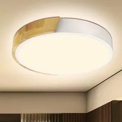 LetsGO Led Ceiling Light 24w, Neutral White 4500k Led Ceiling Lamp 2400lm, Indoor Lighting Led Ceiling Light Iron And Oak, White Ceiling Light For Kitchen Li
