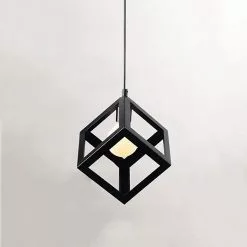 LetsGO Industrial Cube Ceiling Light, Metal Pendant Light Fixture, E27 Creative Black Square Ceiling Light Pendant Light Fixture For Bedroom, Kitchen, Living