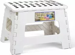 LetsGO Folding And Portable Stool For Kids And Adults, Small Plastic Foldable Step Stool, Non-slip For Kitchen, Bathroom, Garden, Bedroom, 22cm, White