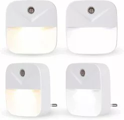 LetsGO Led Electric Cable Night Light Lot Of 4 Night Lamp2 Colors 2 Cold White 2 Warm White Automatic Light Sensor, Baby Room Lighting, Kitchen, Living Room.