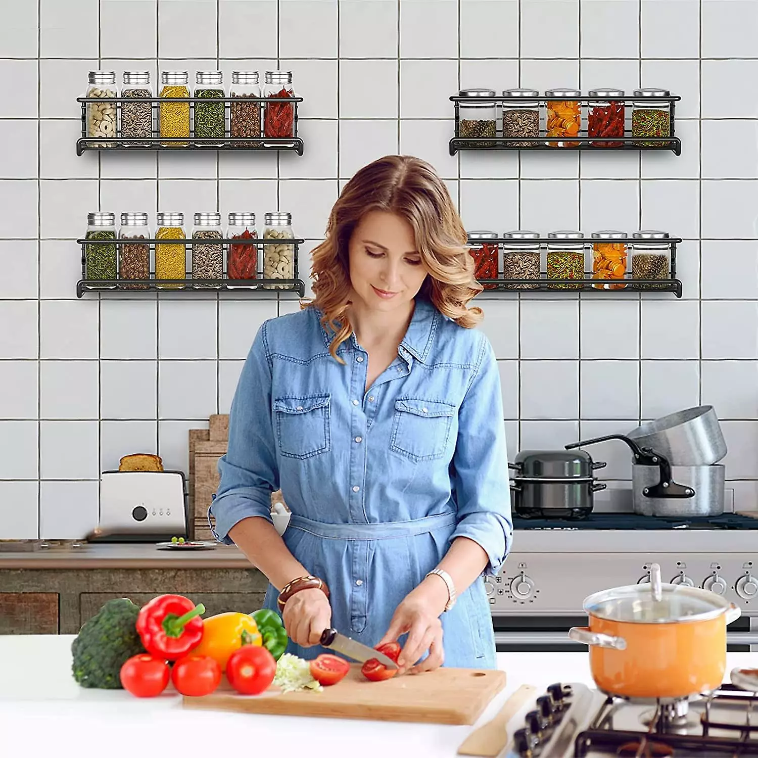 LetsGO Kitchen Spice Storage, Metal Spice Rack Without Drilling, Kitchen Wall Mounted Spice Rack, Spice Rack For Spice Jars Accessory Pantry Kitchen Cupboard - Image 3