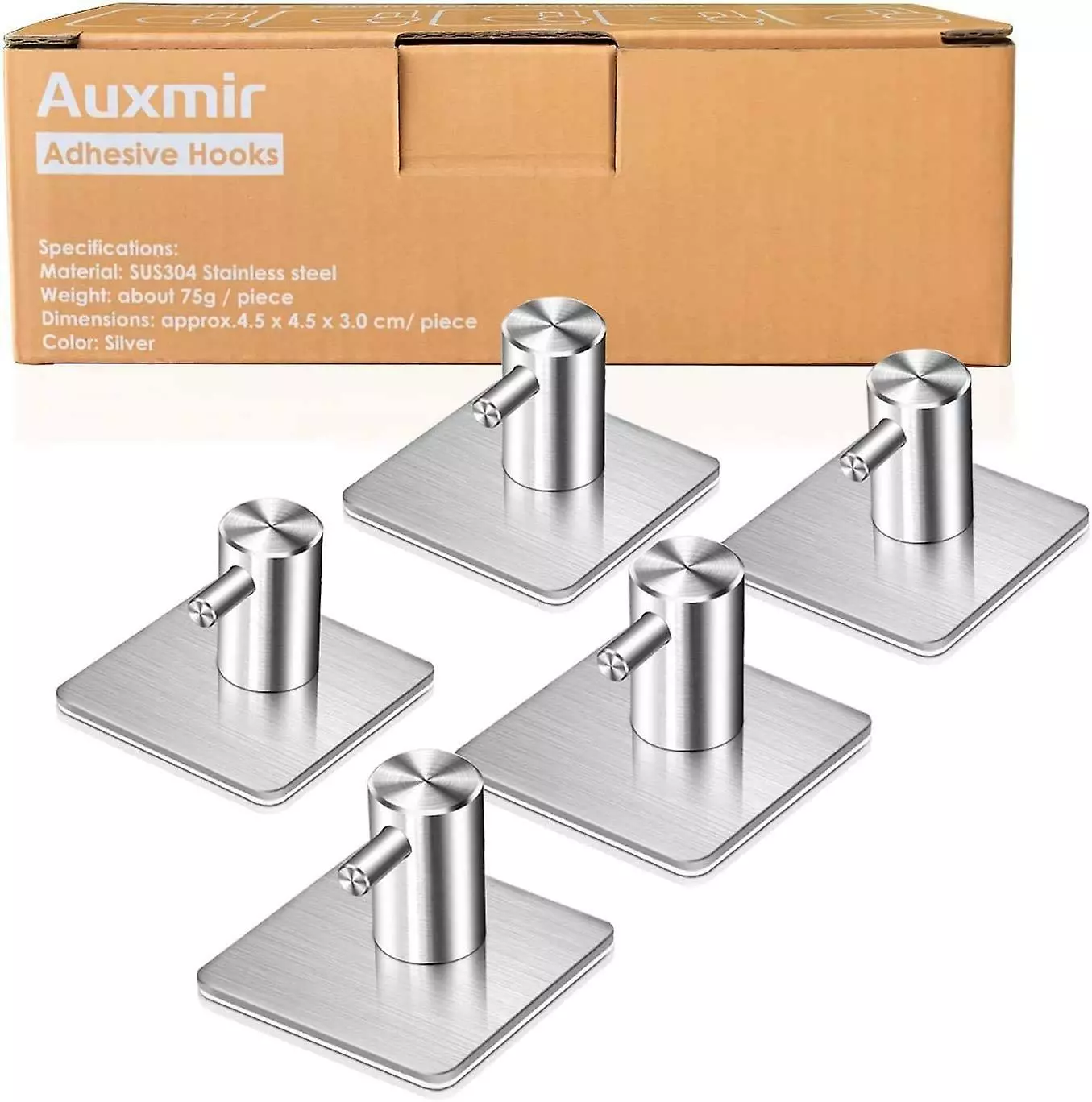 LetsGO 5 Pieces 3m Adhesive Hook, Stainless Steel Bathroom Wall Hook, Waterproof And Oil-proof Self-adhesive Towel Holder For Kitchen, Living Room And Office - Image 2