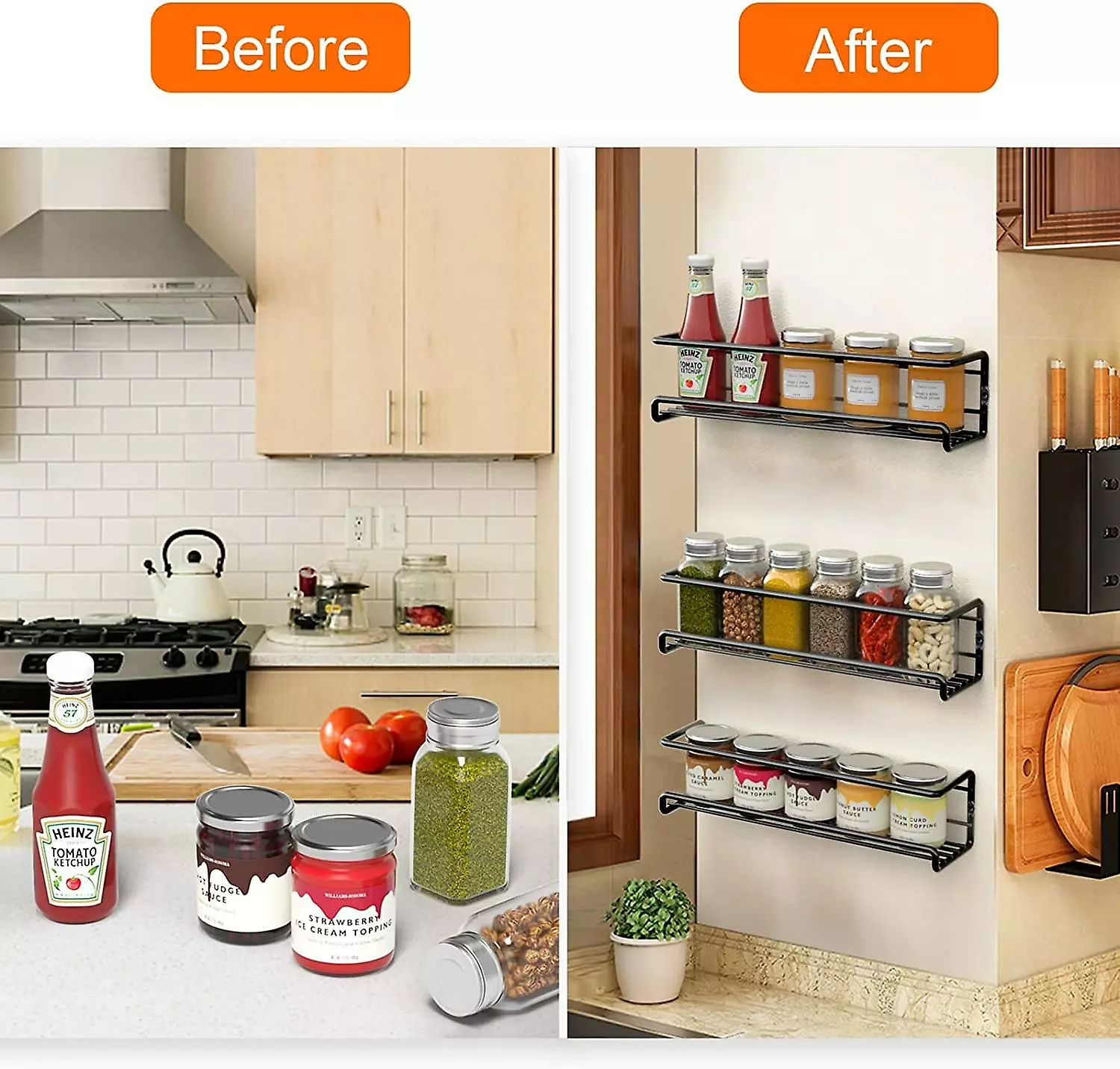 LetsGO Kitchen Spice Storage, Metal Spice Rack Without Drilling, Kitchen Wall Mounted Spice Rack, Spice Rack For Spice Jars Accessory Pantry Kitchen Cupboard - Image 4