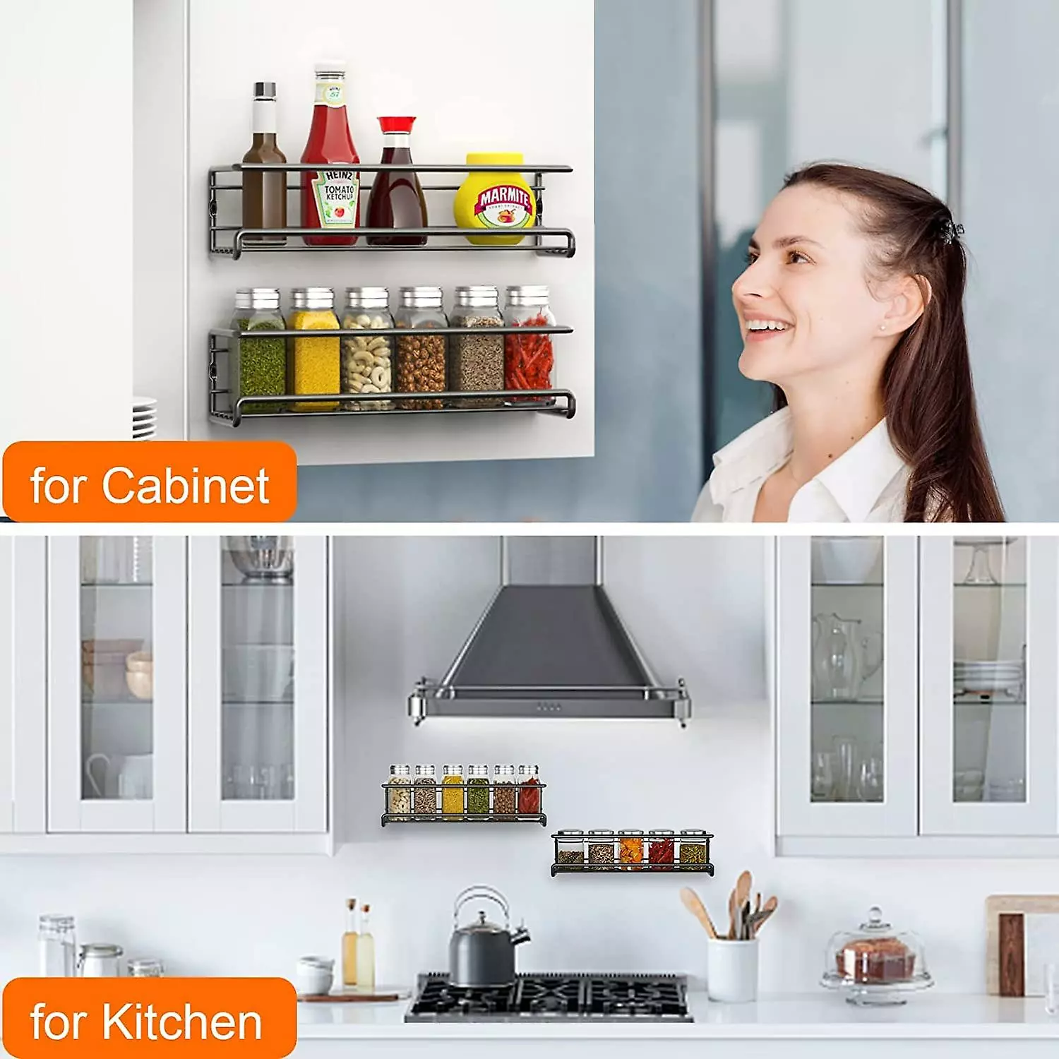 LetsGO Kitchen Spice Storage, Metal Spice Rack Without Drilling, Kitchen Wall Mounted Spice Rack, Spice Rack For Spice Jars Accessory Pantry Kitchen Cupboard - Image 5