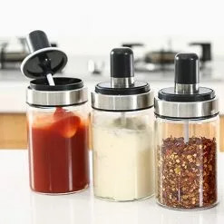 LetsGO Tenta Kitchen Gourmet Set Of 4 Acrylic Spice Compartments With 4 Serving Spoons Ideal For The Kitchen