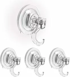 LetsGO Set Of 4 Wall Suction Cup Hooks Bathroom Suction Cup Towel Holder Hooks Kitchen Utensil Shower Window Glass Tile Key Coat Dish Cloth Hanger Entrance P