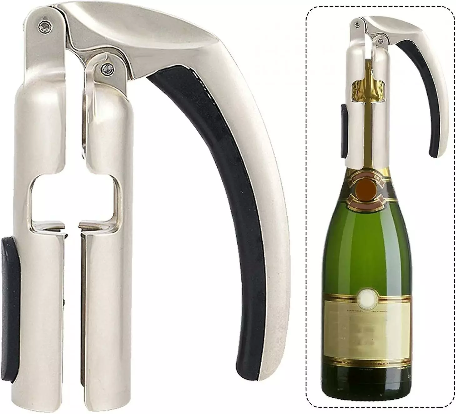LetsGO Champagne Bottle Corkscrew - Sparkling Wine Bottle Corkscrew - Kitchen Corkscrew - Bottle Opener (silver)