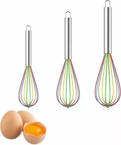 LetsGO Set Of 3 Silicone Whisk,kitchen Whisk,pastry Whisk,egg Mixer,whisk And Mixer,milk Beater,manual Silicone Egg Beater (a)