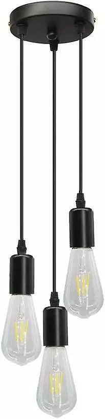 LetsGO Byx Loft Vintage 3-lamp Suspension Holder Black Cable Pendant Light For Kitchen, Bar, Restaurant, Cafe Ceiling Hanging Chandelier 220v (1m Cable Adjus
