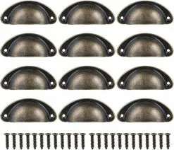 LetsGO Set Of 12 Vintage Distressed Metal Cabinet Door Handles Door Cupboard Wardrobe Cupboard Kitchen Drawer Door Knobs Length: 3.2cm Width: 3.4cm Black Bro