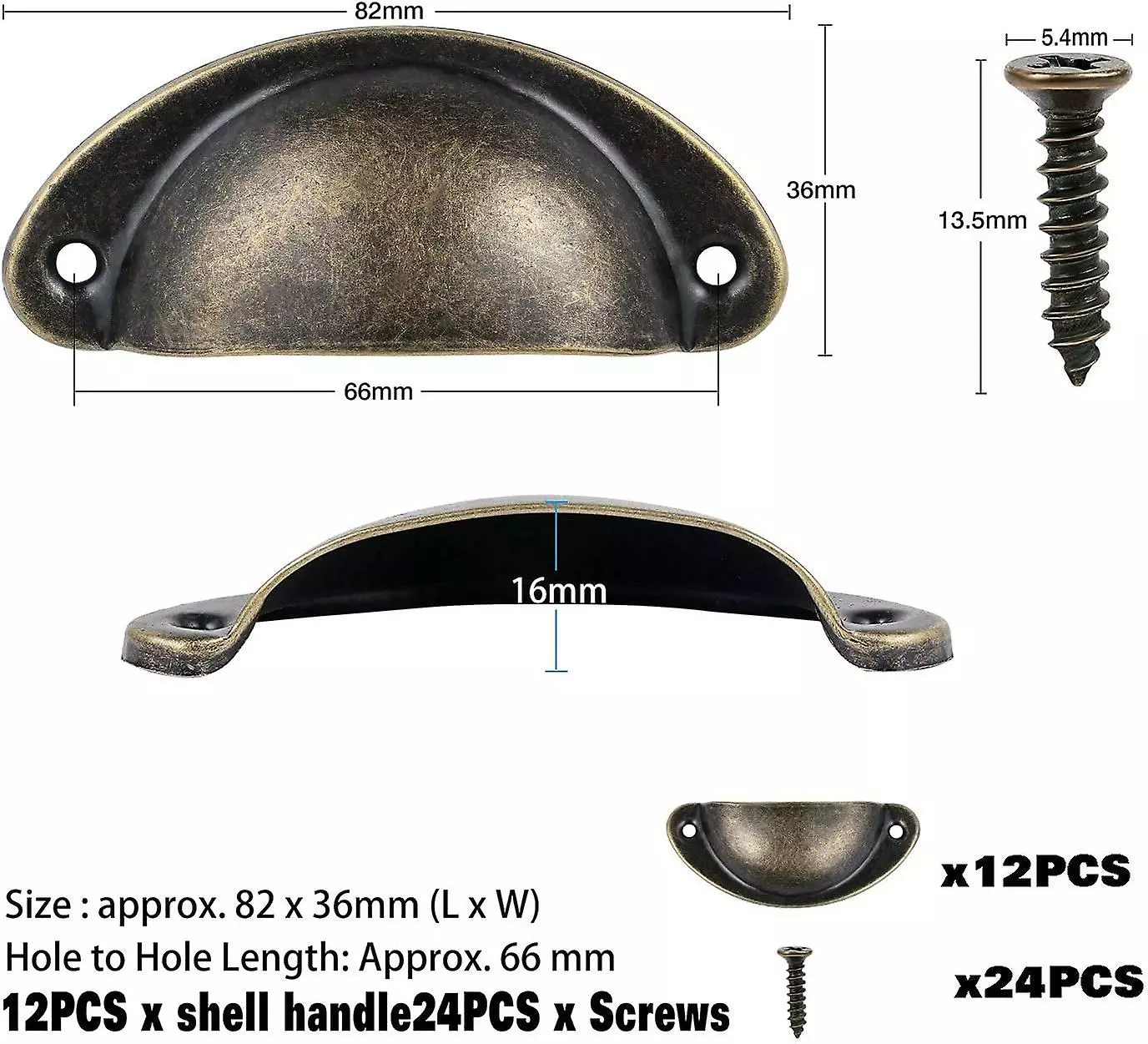 LetsGO Set Of 12 Vintage Distressed Metal Cabinet Door Handles Door Cupboard Wardrobe Cupboard Kitchen Drawer Door Knobs Length: 3.2cm Width: 3.4cm Black Bro - Image 2