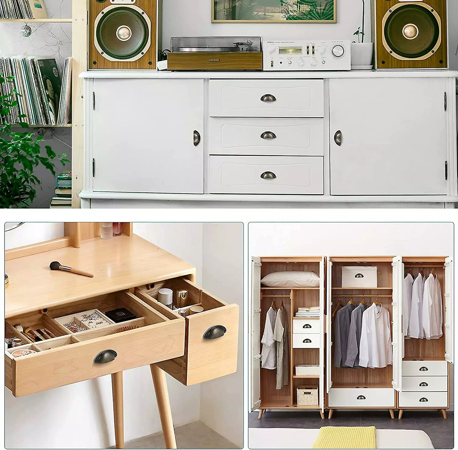 LetsGO Set Of 12 Vintage Distressed Metal Cabinet Door Handles Door Cupboard Wardrobe Cupboard Kitchen Drawer Door Knobs Length: 3.2cm Width: 3.4cm Black Bro - Image 5