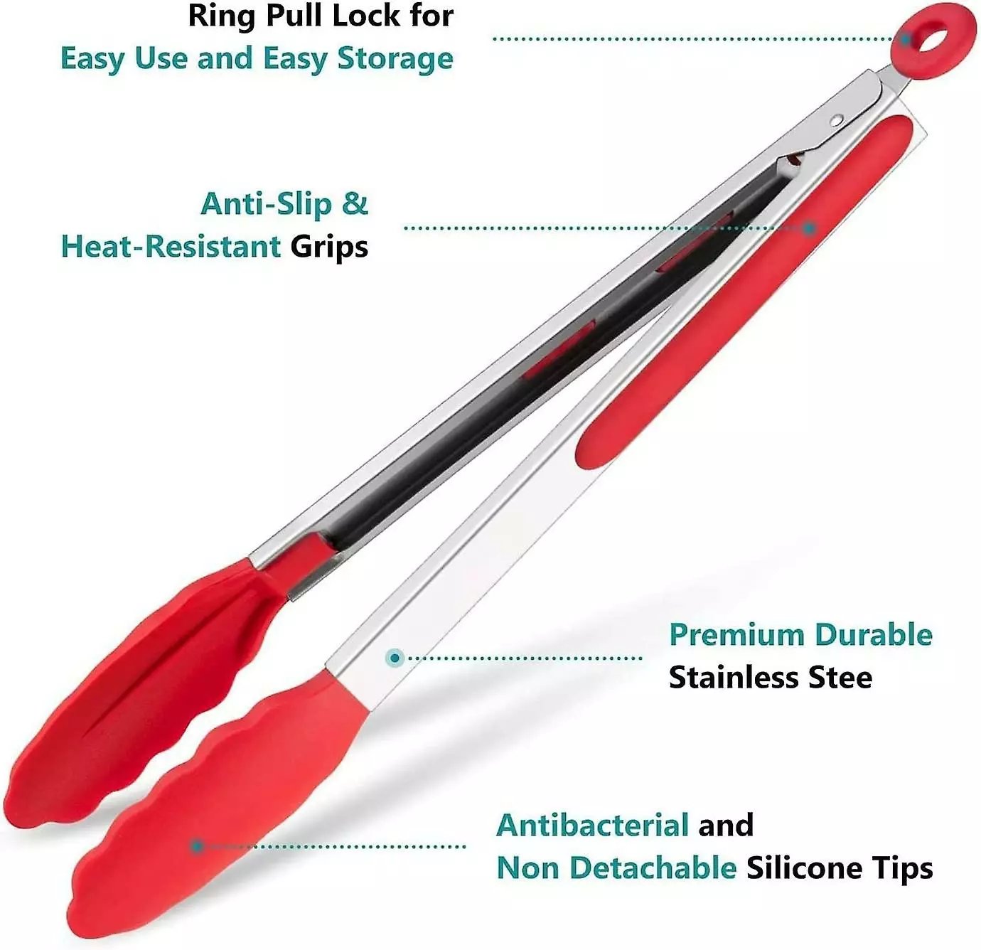 LetsGO Professional Kitchen Tongs, Barbecue Tongs Made Of Stainless Steel And Food Grade Silicone, Heat Resistant Kitchen Tongs- 30cm/23cm - Image 3