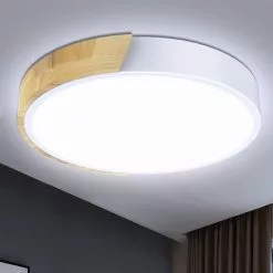 LetsGO Led Ceiling Light 24w, Cool White 6000k Led Ceiling Lamp 2400lm, Indoor Light Fixtures Led Ceiling Light Iron And Oak, White Ceiling Light For Kitchen