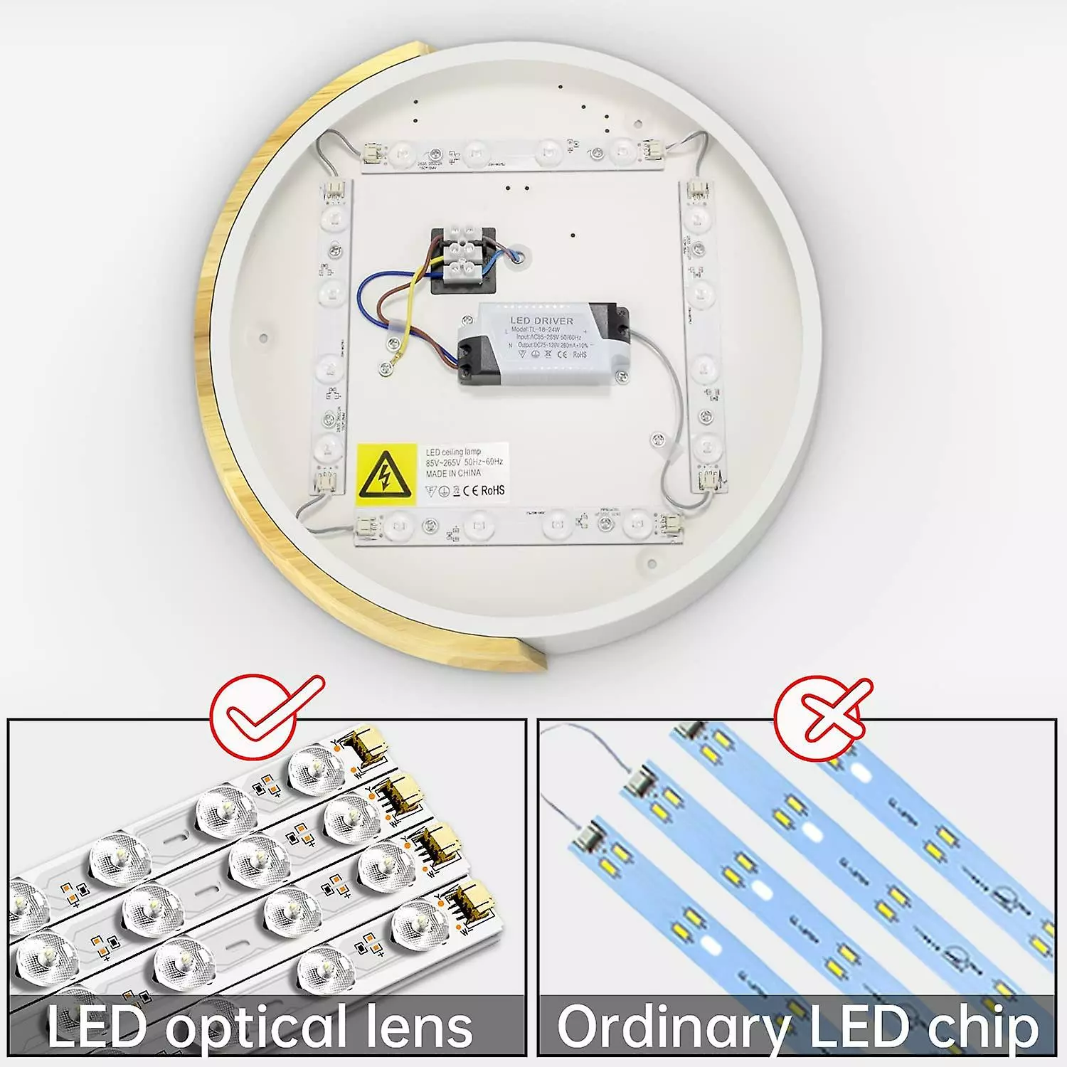 LetsGO Led Ceiling Light 24w, Cool White 6000k Led Ceiling Lamp 2400lm, Indoor Light Fixtures Led Ceiling Light Iron And Oak, White Ceiling Light For Kitchen - Image 5