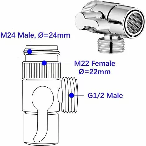 SWYEOOT Way Shower Diverter Valve Hand Shower Diverter Valve Stop Valve For Kitchen Or Bathroom With Faucet Adapter M22-M24, M22-G1/2” - Image 2