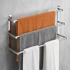 JENDREK PAUL LIMITED Multilayer 304 Stainless Steel Wall Mounted Towel Rack 40cm Wall Mounted 3 Bars Bathroom Kitchen