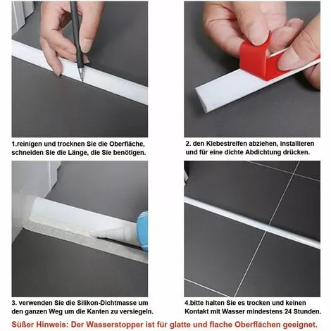 SOEKAVIA 100CM Shower Stopper For Frameless Door, Silicone Water Barrier Shower Threshold, Self-adhesive Strip Bathroom And Kitchen Dam Protection, White - Image 2