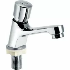 NICEONE Self Closing Chrome Time Delay Faucet Water Saving Time Delay Basin Sink Faucet Faucet For Kitchen Bathroom Public Silver
