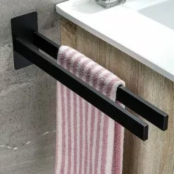 HEGUYEY Double Angular Stainless Steel Towel Bar Self-Adhesive Towel Rack Towel Racks Wall For Bathroom Kitchen, Black Matt Towel Holder