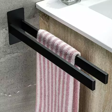 HEGUYEY Double Angular Stainless Steel Towel Bar Self-Adhesive Towel Rack Towel Racks Wall For Bathroom Kitchen, Black Matt Towel Holder