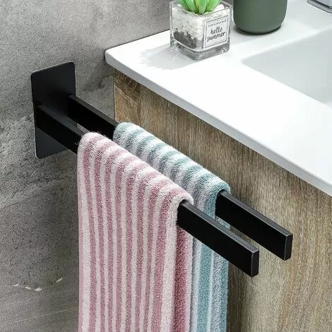 HEGUYEY Double Angular Stainless Steel Towel Bar Self-Adhesive Towel Rack Towel Racks Wall For Bathroom Kitchen, Black Matt Towel Holder - Image 3