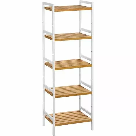 SONGMICS Bamboo Shelf, Kitchen Shelf, Bathroom Shelf, Bookshelf, Stand Shelf With 5 Shelves 45 X 31.5 X 142 Cm, Ideal For Bathroom, Kitchen, Living Room, Bedroom, Balcony, Natural White BCB75WN