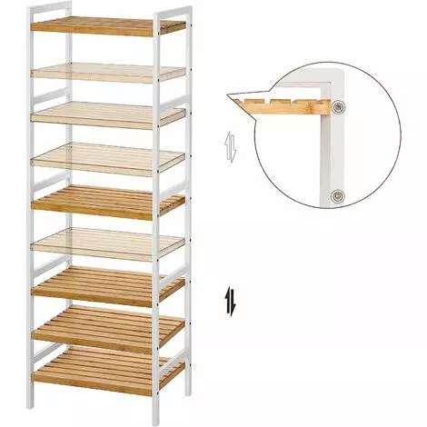 SONGMICS Bamboo Shelf, Kitchen Shelf, Bathroom Shelf, Bookshelf, Stand Shelf With 5 Shelves 45 X 31.5 X 142 Cm, Ideal For Bathroom, Kitchen, Living Room, Bedroom, Balcony, Natural White BCB75WN - Image 4