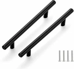 Unbranded 2 Units Black Stainless Steel Door Knobs Furniture Pull Handle With Screws For Kitchen Cabinet Drawer Kitchen Home Decorating, Hole To Hole Center Dis