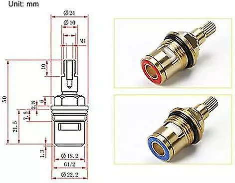 Unbranded Tap Valves Replacement 1/2" Brass Tap Cartridge Valves Ceramic Disc Gland Quarter Turn 20 Teeth Fitting Connections For Bathroom Kitchen Tap(2 Pcs) - Image 2