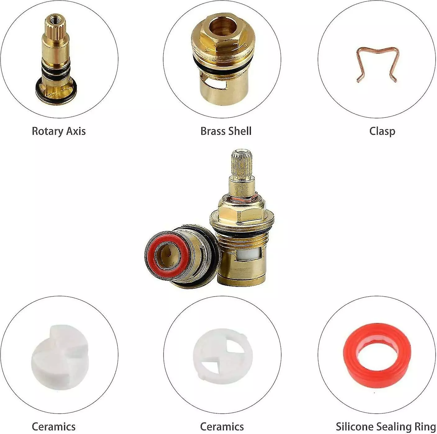 Unbranded Tap Valves Replacement 1/2" Brass Tap Cartridge Valves Ceramic Disc Gland Quarter Turn 20 Teeth Fitting Connections For Bathroom Kitchen Tap(2 Pcs) - Image 4