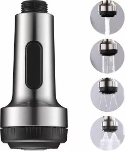Wyelv Pull Out Kitchen Faucet Spray Head, 4-function Kitchen Faucet Sprayer Nozzle Replacement Kitchen Tap Sprayer, Brushed Nickel Finish With G1/2 Connecto