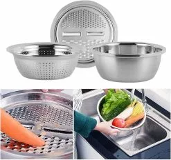 Unbranded YSDSY 3-in-1 Mixing Bowl Kitchen Sieve And Vegetable Cutter Stainless Steel Salad Bowl Sieve Vegetab
