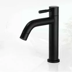 ERHOPE Matte Faucet Black Stainless Steel Basin Single Cold Water Tap For Home Kitchen Room Use, G1/2in Male Thread(Curved Mouth)
