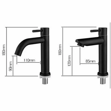 ERHOPE Matte Faucet Black Stainless Steel Basin Single Cold Water Tap For Home Kitchen Room Use, G1/2in Male Thread(Curved Mouth) - Image 2