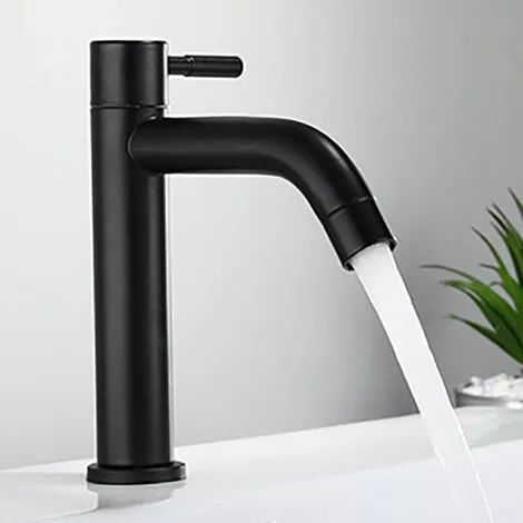 ERHOPE Matte Faucet Black Stainless Steel Basin Single Cold Water Tap For Home Kitchen Room Use, G1/2in Male Thread(Curved Mouth) - Image 5