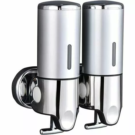 Way Double Wall Mounted Soap Dispenser Shampoo Conditioner Shower Gel Lotion Soap For Bathroom Or Kitchen Silver - Image 2