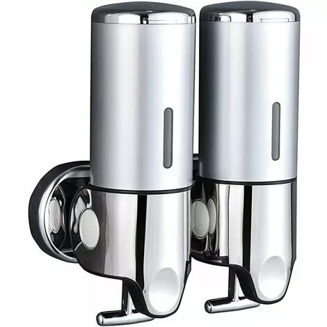 Way Double Wall Mounted Soap Dispenser Shampoo Conditioner Shower Gel Lotion Soap For Bathroom Or Kitchen Silver - Image 3