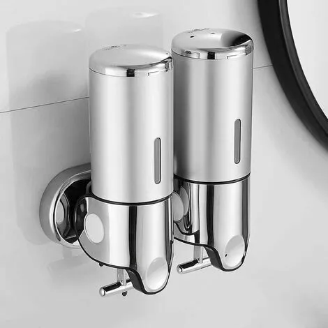 Way Double Wall Mounted Soap Dispenser Shampoo Conditioner Shower Gel Lotion Soap For Bathroom Or Kitchen Silver - Image 4