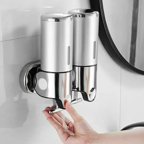 Way Double Wall Mounted Soap Dispenser Shampoo Conditioner Shower Gel Lotion Soap For Bathroom Or Kitchen Silver - Image 5