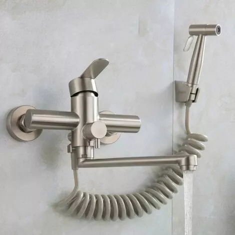 Way Wall-mounted Faucet With Hand Shower, With Spray Gun, Kitchen Sink, Stainless Steel Faucet, Hot/cold Water, Laundry Tub, Rotary - Image 4
