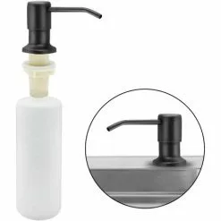 Kitchen Sink Soap Dispenser, 350ML Kitchen Stainless Steel Built-In Detergent Dispenser, Refillable Soap Dispenser With 360° Rotating Pump (Matte Black)
