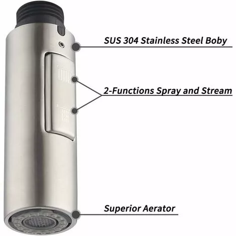 Way Replacement Kitchen Faucet Spout For Hand Shower Universal Detachable Faucet Head G1/2 Brushed SUS304 Stainless Steel PFS200-BS - Image 2