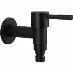 NICEONE Stainless Steel Wall Mounted Garden Faucet, 1 Piece G1/2 Inch Wall Mounted Wash Faucet Balcony Bathroom Kitchen Garden Wash Faucet (Black)