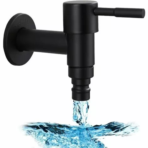 NICEONE Stainless Steel Wall Mounted Garden Faucet, 1 Piece G1/2 Inch Wall Mounted Wash Faucet Balcony Bathroom Kitchen Garden Wash Faucet (Black) - Image 2